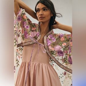 Anthropologie Self Contrast Floral Duster Pink one size